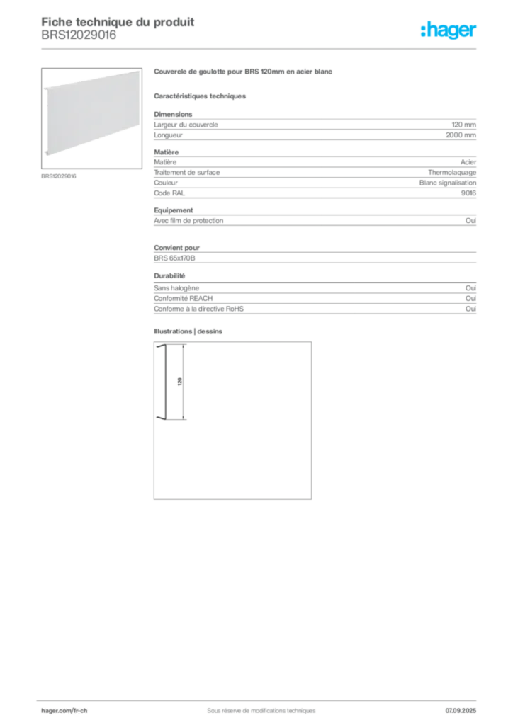 Image Hager Fiche technique du produit BRS12029016 | Hager Suisse