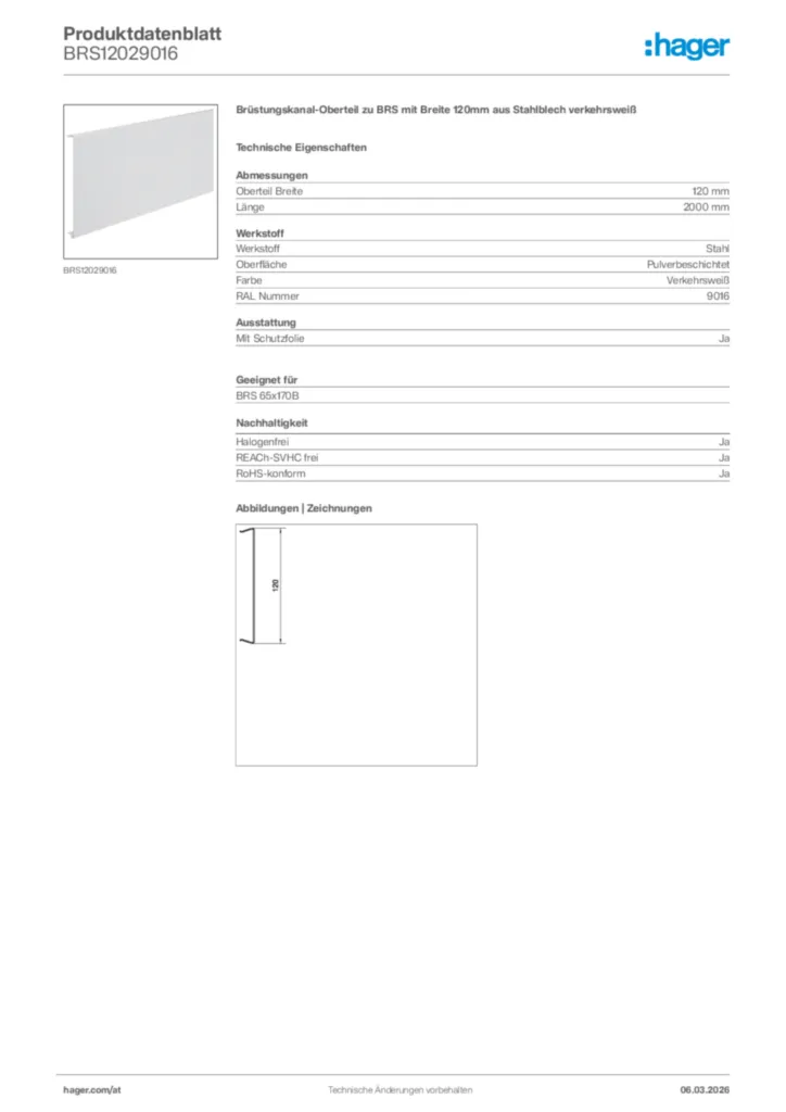 Bild Hager Produktdatenblatt BRS12029016 | Hager Deutschland