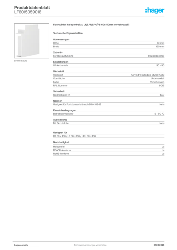 Bild Hager Produktdatenblatt LF6015059016 | Hager Deutschland