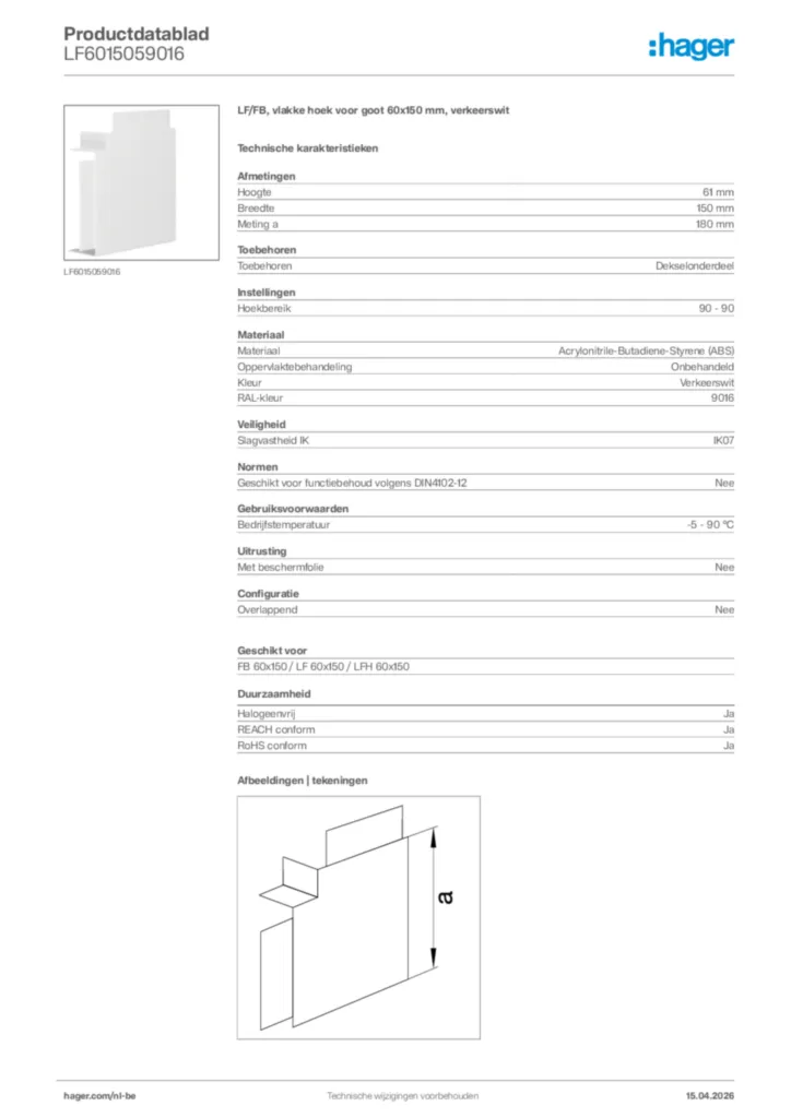 Afbeelding Hager Productdatablad LF6015059016 | Hager Belgium