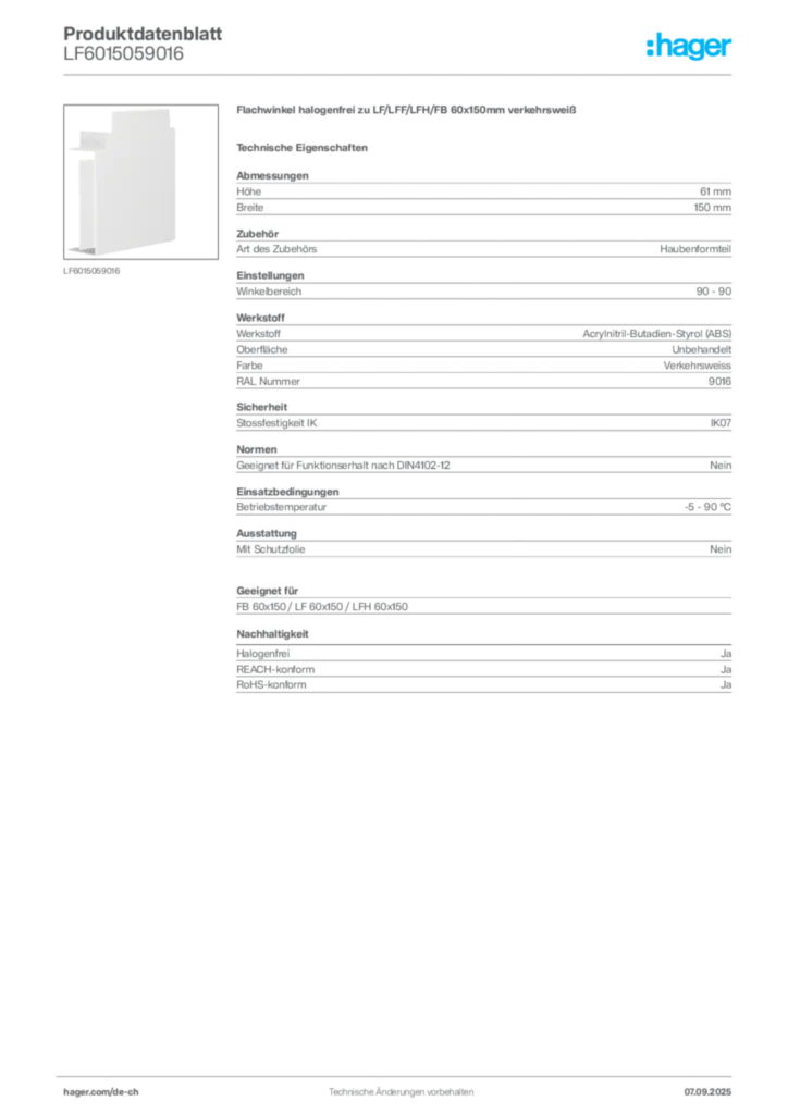 Bild Hager Produktdatenblatt LF6015059016 | Hager Schweiz
