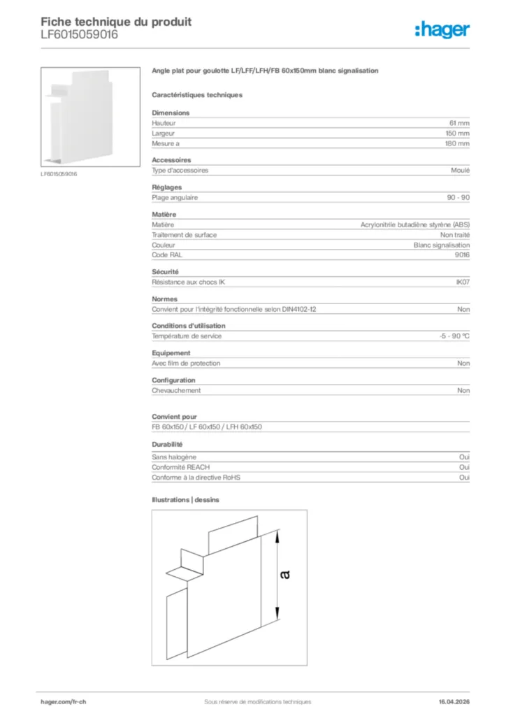 Image Hager Fiche technique du produit LF6015059016 | Hager Suisse