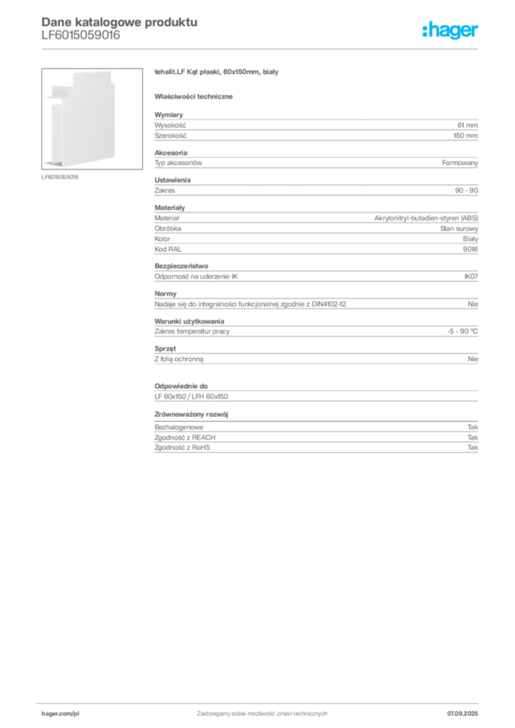 Zdjęcie Hager Dane katalogowe produktu LF6015059016 | Hager Polska