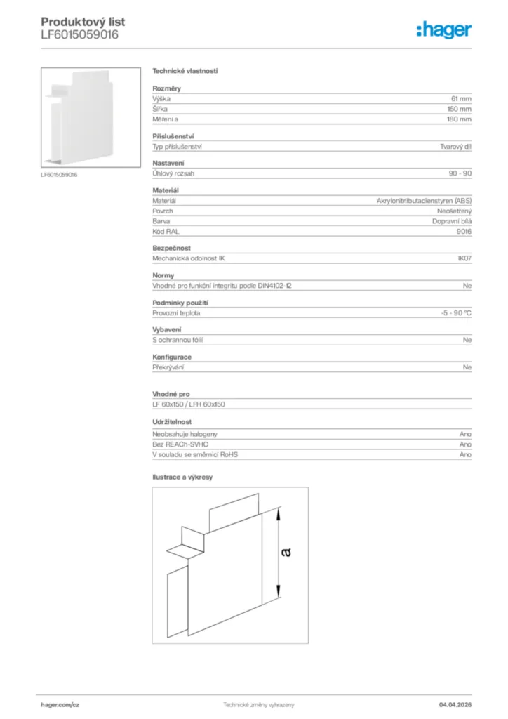 Obrázek Hager Product data sheet LF6015059016 | Hager