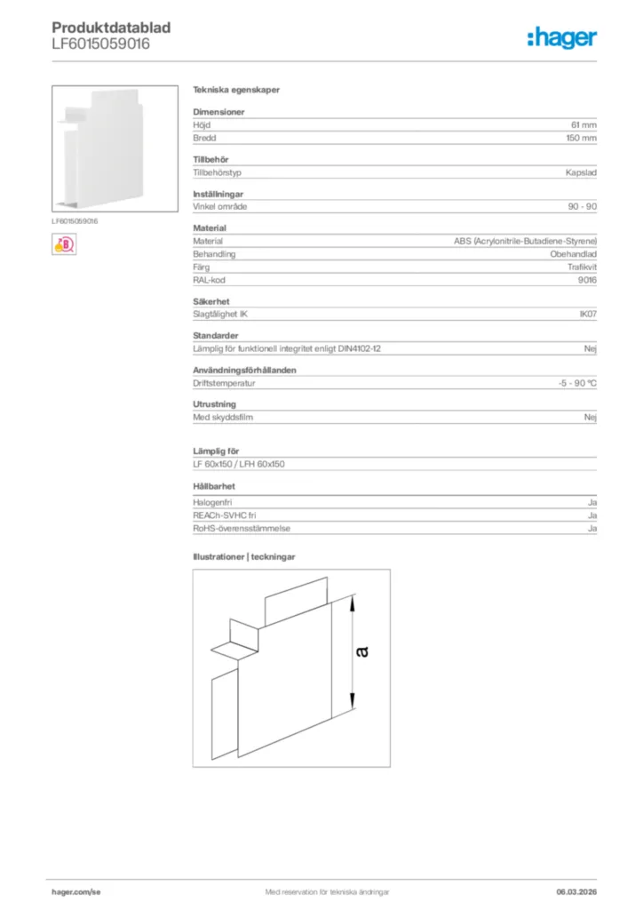 Bild Hager Produktdatablad LF6015059016 | Hager Sverige