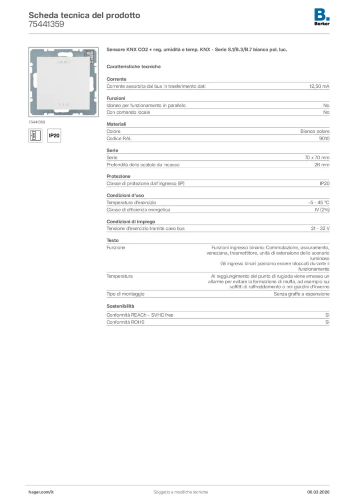 Immagine Berker Scheda tecnica del prodotto 75441359 | Hager Italia