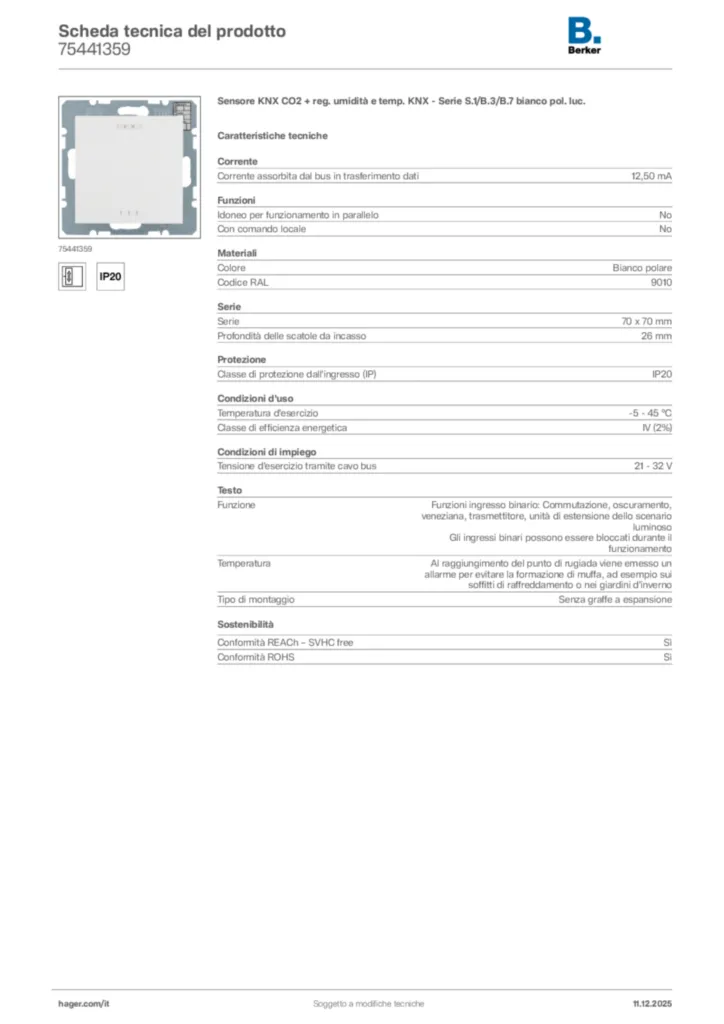 Immagine Berker Scheda tecnica del prodotto 75441359 | Hager Italia