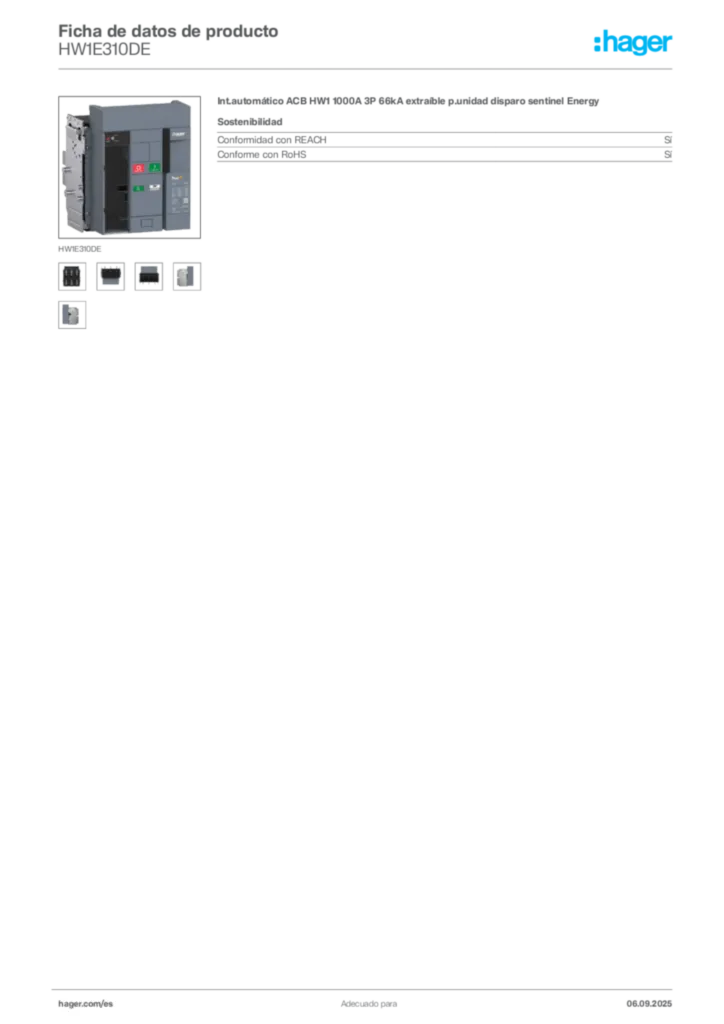 Imagen Hager Ficha de datos de producto HW1E310DE | Hager España