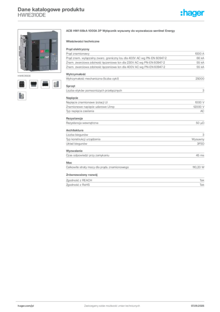Zdjęcie Hager Dane katalogowe produktu HW1E310DE | Hager Polska