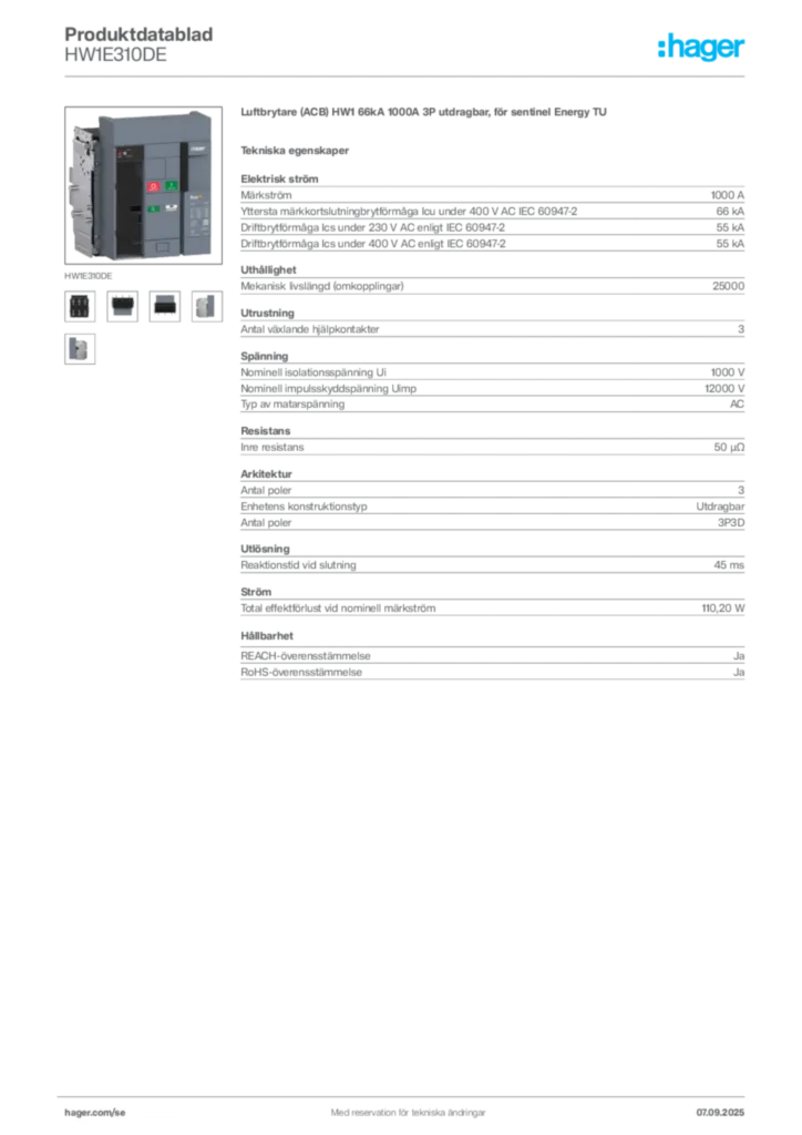 Bild Hager Produktdatablad HW1E310DE | Hager Sverige