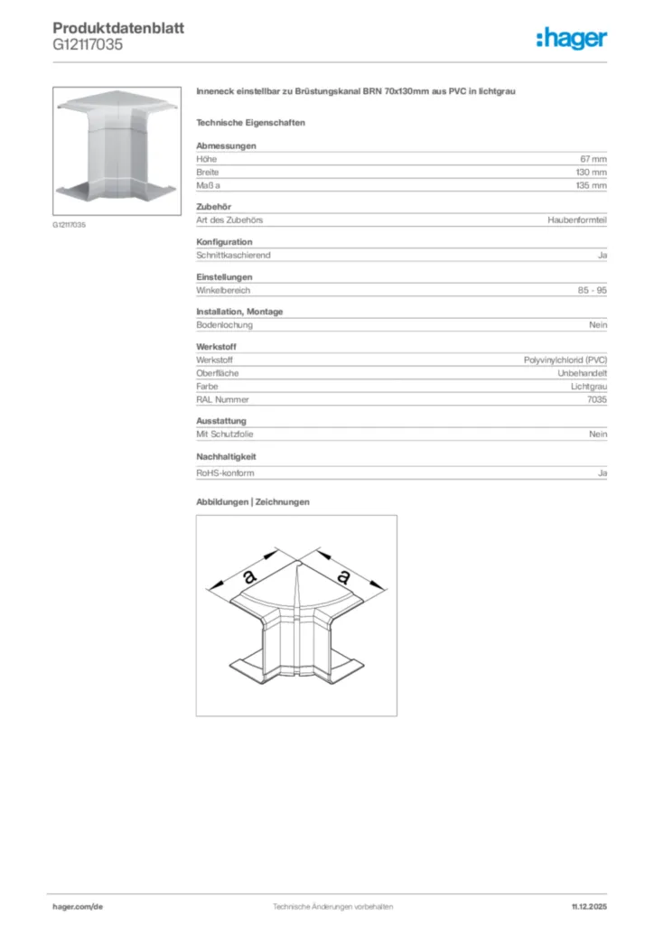 Bild Hager Produktdatenblatt G12117035 | Hager Deutschland