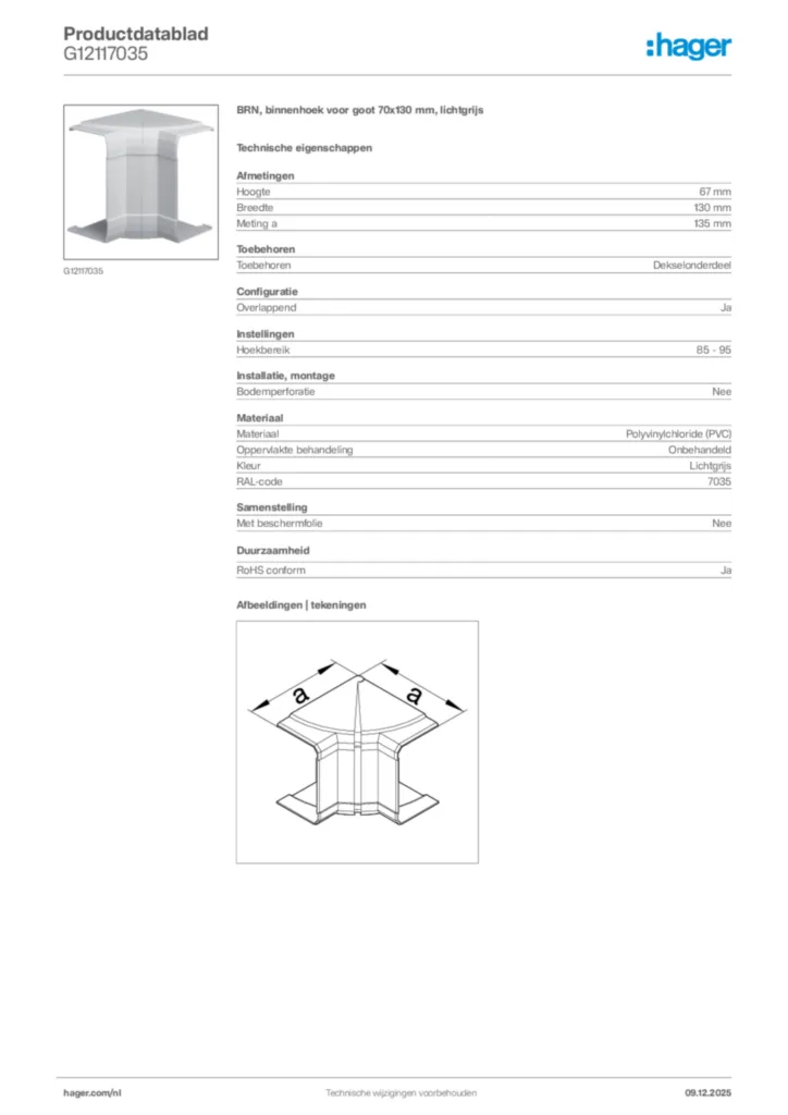 Afbeelding Hager Productdatablad G12117035 | Hager Nederland