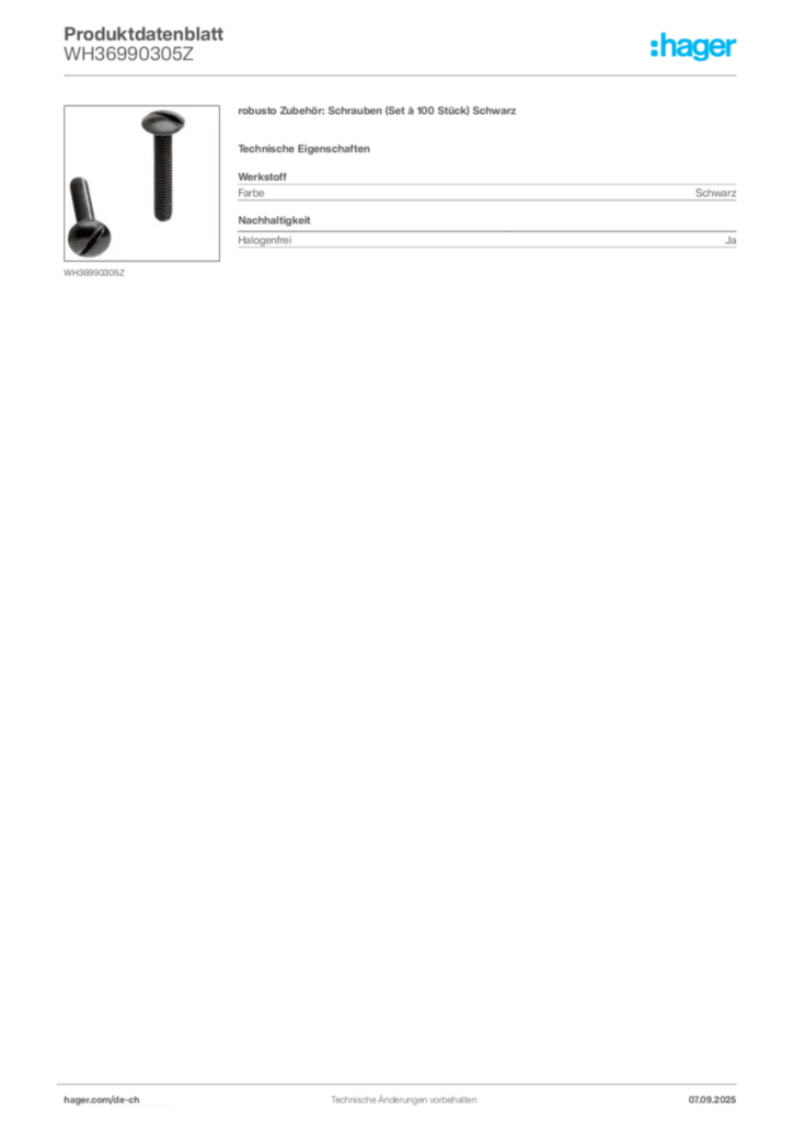 Bild Hager Produktdatenblatt WH36990305Z | Hager Schweiz