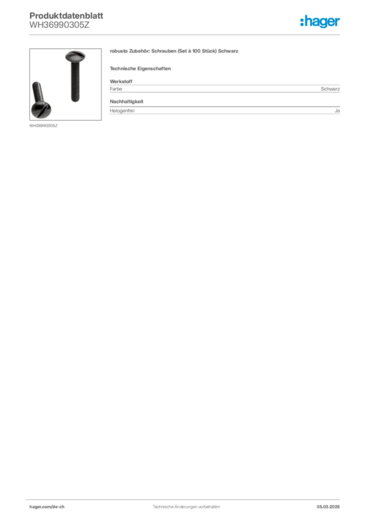 Bild Hager Produktdatenblatt WH36990305Z | Hager Schweiz