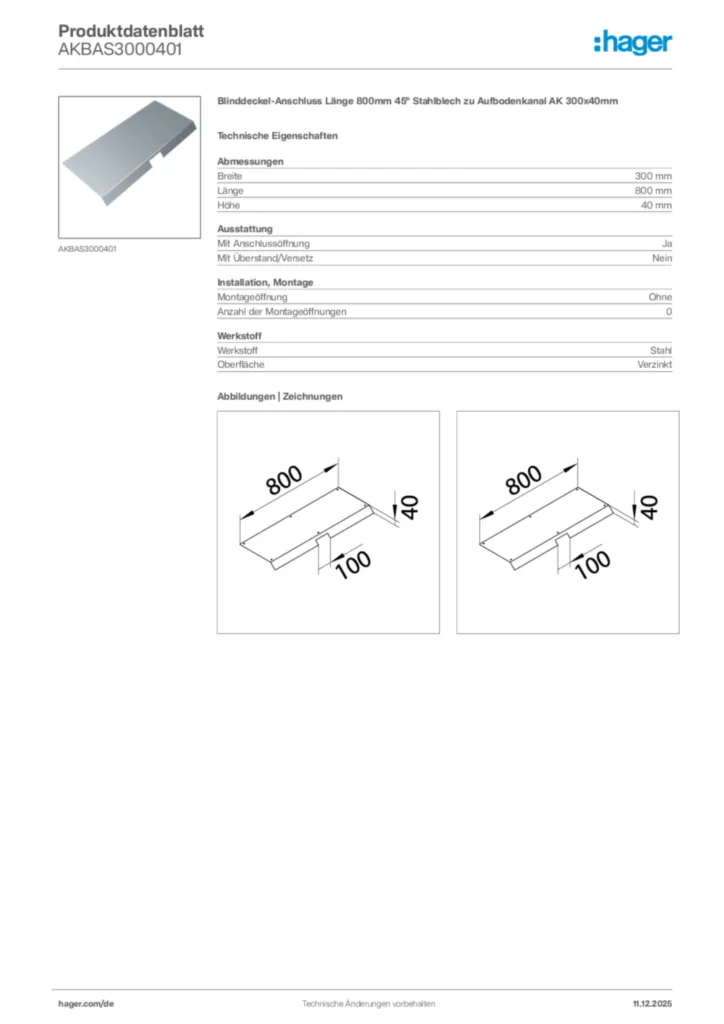 Bild Hager Produktdatenblatt AKBAS3000401 | Hager Deutschland