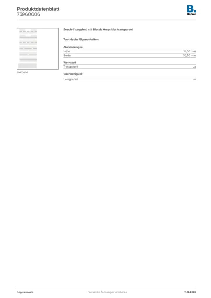 Bild Berker Produktdatenblatt 75960006 | Hager Deutschland