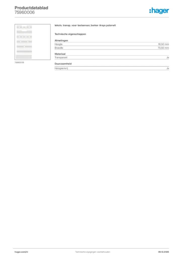 Afbeelding Hager Productdatablad 75960006 | Hager Nederland