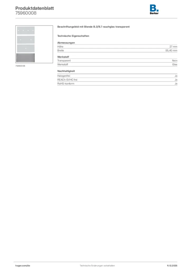 Bild Berker Produktdatenblatt 75960008 | Hager Deutschland