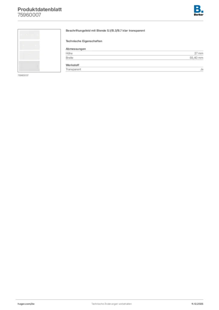 Bild Berker Produktdatenblatt 75960007 | Hager Deutschland