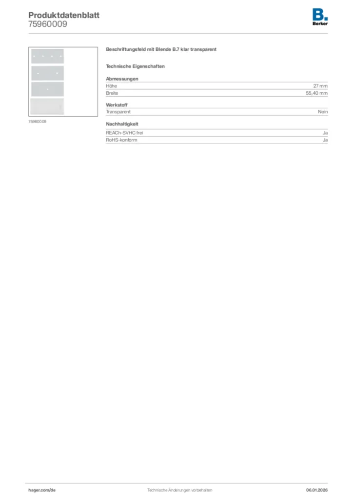 Bild Berker Produktdatenblatt 75960009 | Hager Deutschland