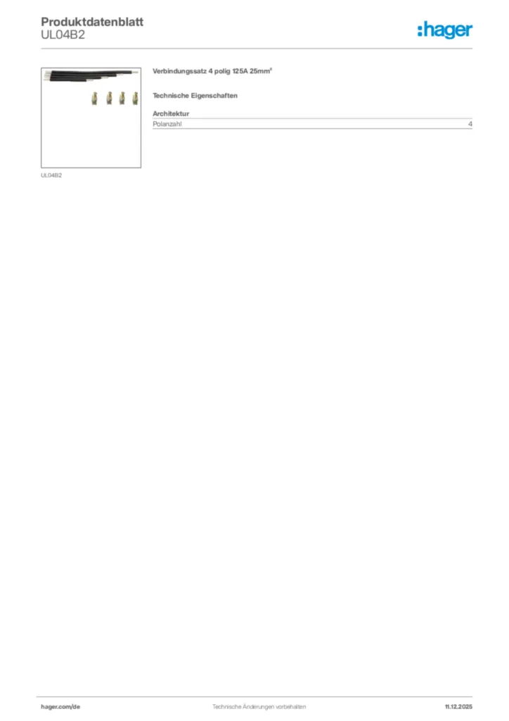 Bild Hager Produktdatenblatt UL04B2 | Hager Deutschland