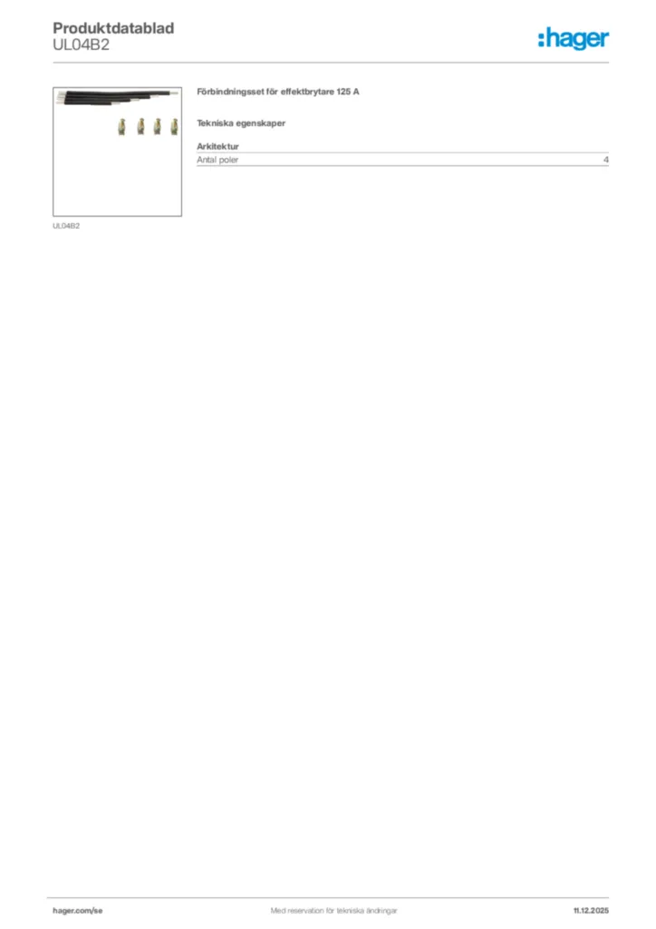 Bild Hager Produktdatablad UL04B2 | Hager Sverige