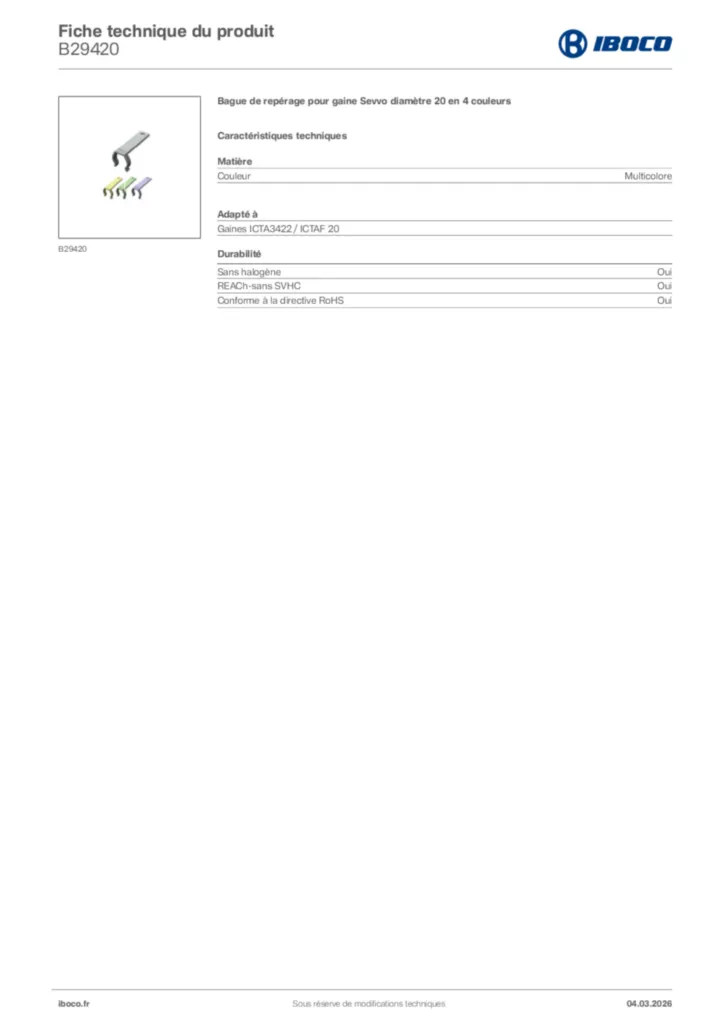 Image Iboco Fiche technique du produit B29420 | Hager France