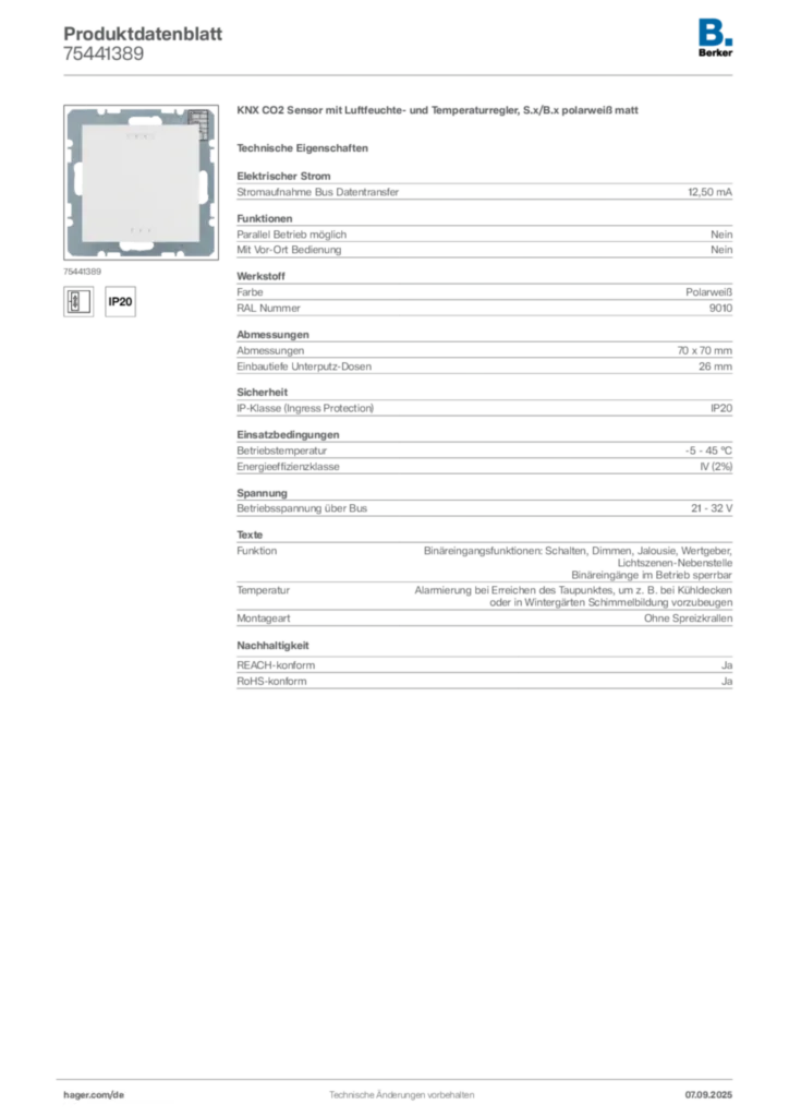 Bild Berker Produktdatenblatt 75441389 | Hager Deutschland