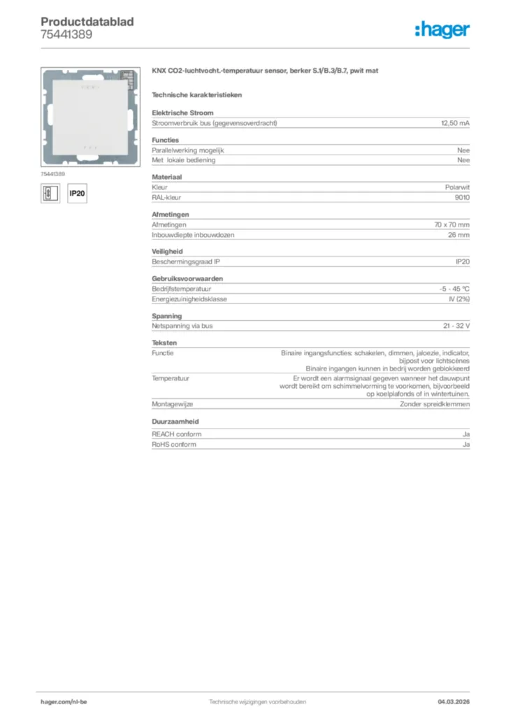 Afbeelding Hager Productdatablad 75441389 | Hager Belgium