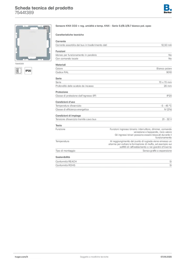 Immagine Berker Scheda tecnica del prodotto 75441389 | Hager Italia