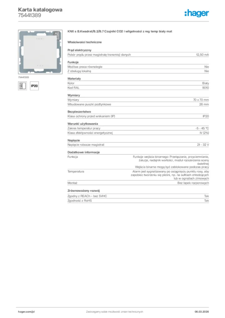 Zdjęcie Hager Karta katalogowa 75441389 | Hager Polska