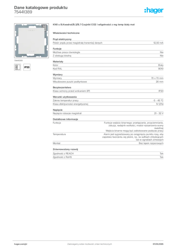 Zdjęcie Hager Dane katalogowe produktu 75441389 | Hager Polska
