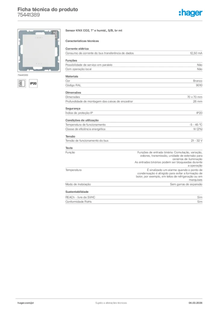 Imagem Hager Ficha técnica do produto 75441389 | Hager Portugal