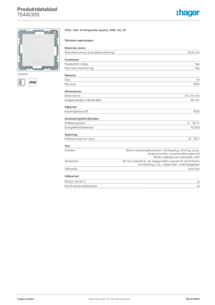 Bild Hager Produktdatablad 75441389 | Hager Sverige