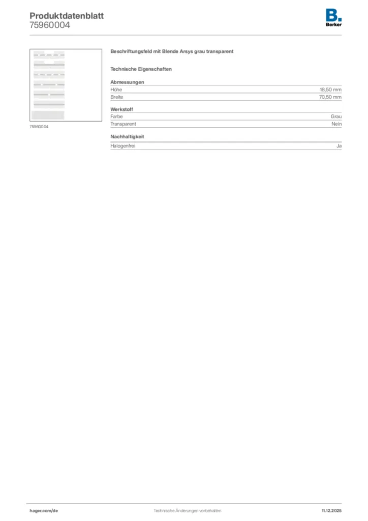 Bild Berker Produktdatenblatt 75960004 | Hager Deutschland