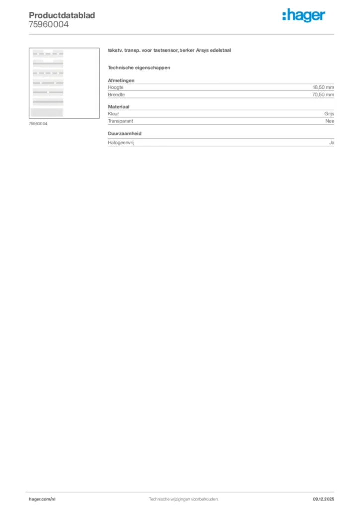 Afbeelding Hager Productdatablad 75960004 | Hager Nederland