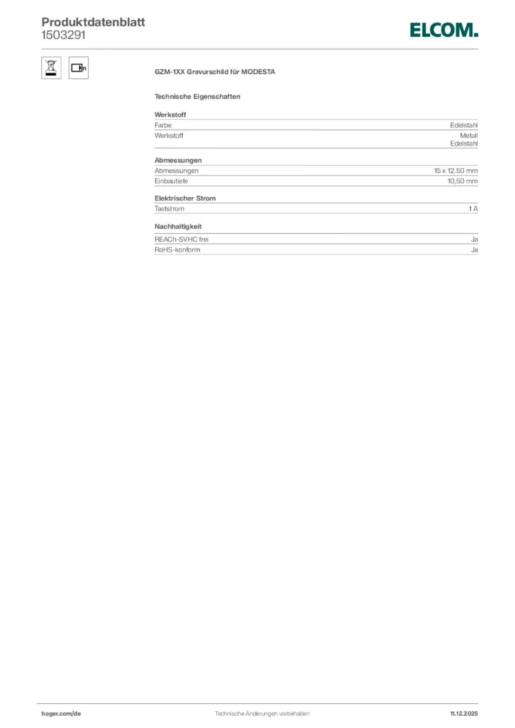 Bild Elcom Produktdatenblatt 1503291 | Hager Deutschland