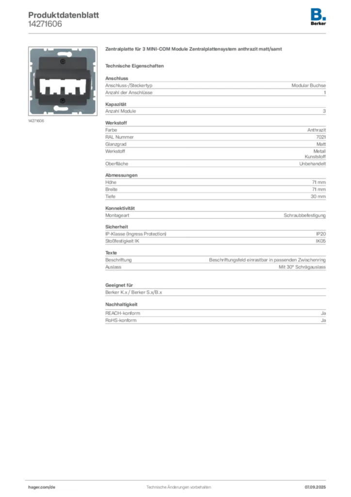 Bild Berker Produktdatenblatt 14271606 | Hager Deutschland