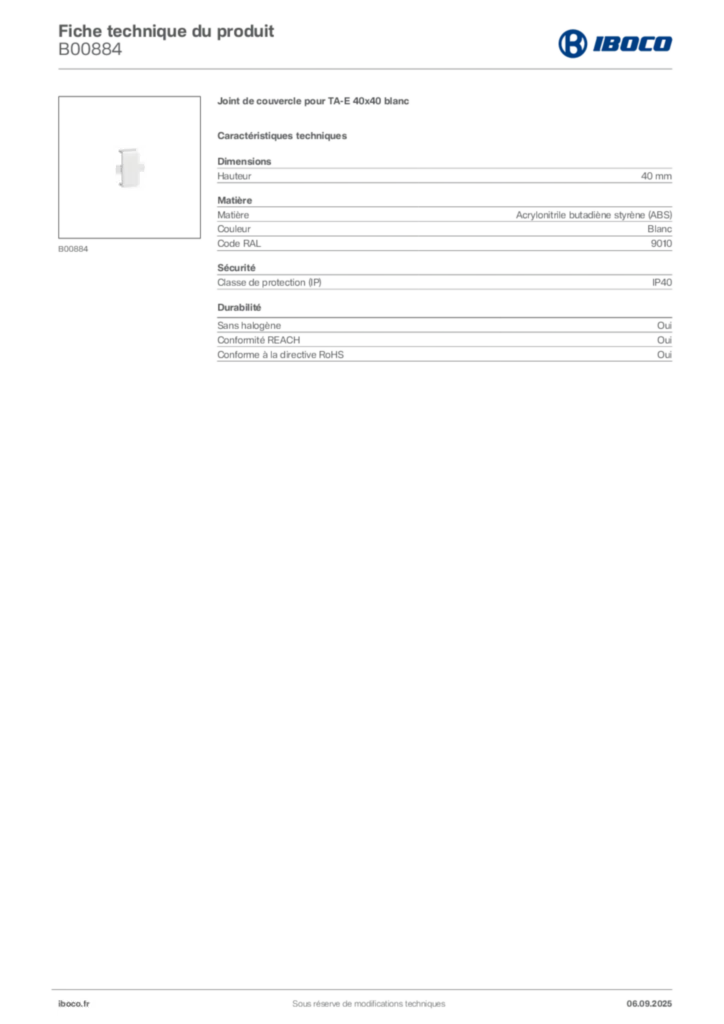 Image Iboco Fiche technique du produit B00884 | Hager France