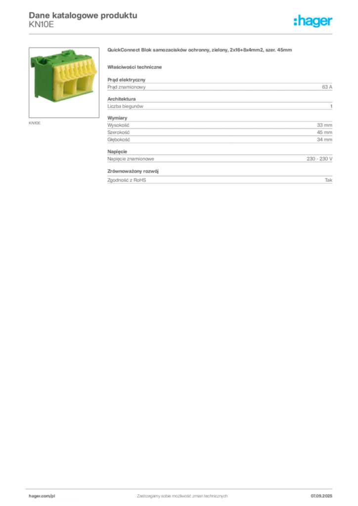 Zdjęcie Hager Dane katalogowe produktu KN10E | Hager Polska