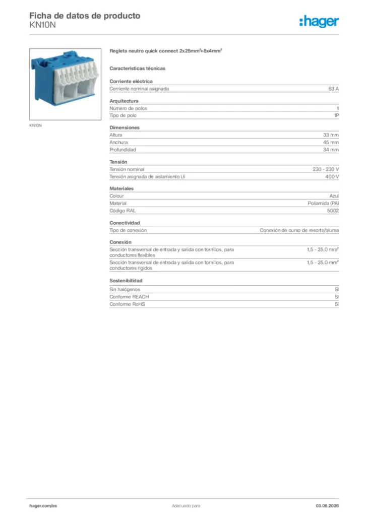 Imagen Hager Ficha de datos de producto KN10N | Hager España