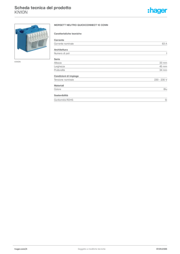 Immagine Hager Scheda tecnica del prodotto KN10N | Hager Italia