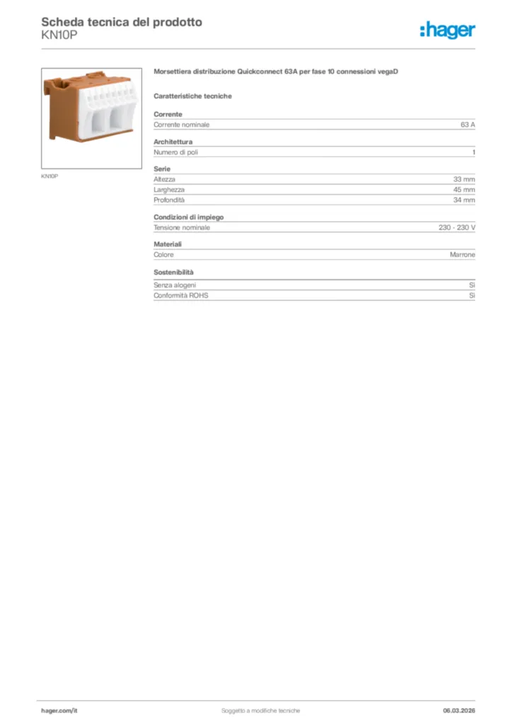 Immagine Hager Scheda tecnica del prodotto KN10P | Hager Italia