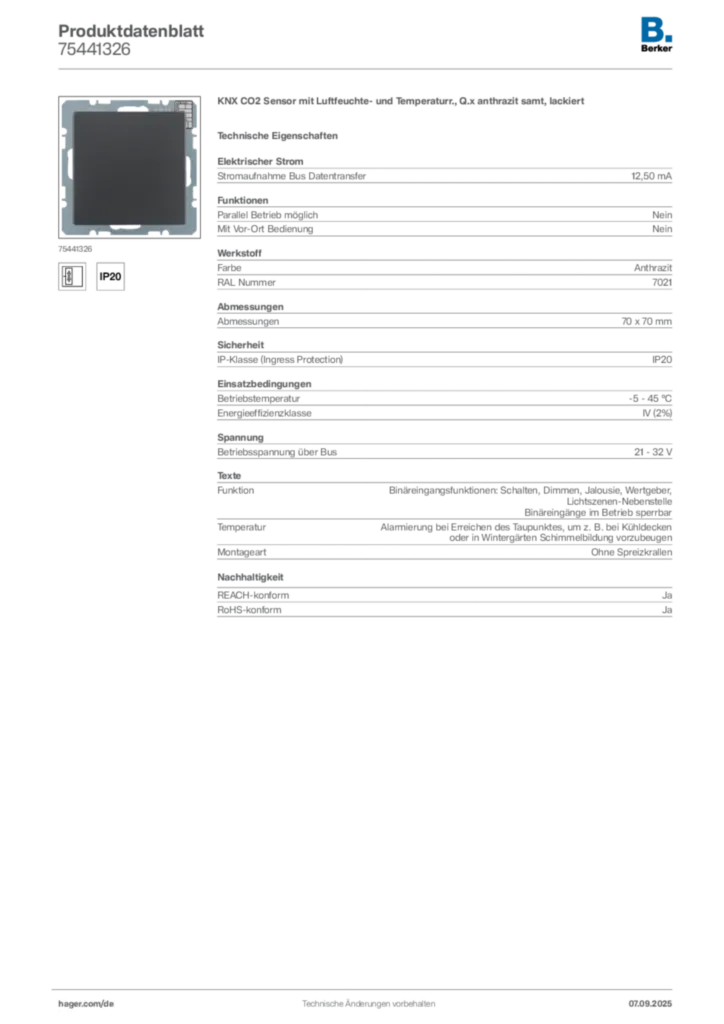 Bild Berker Produktdatenblatt 75441326 | Hager Deutschland