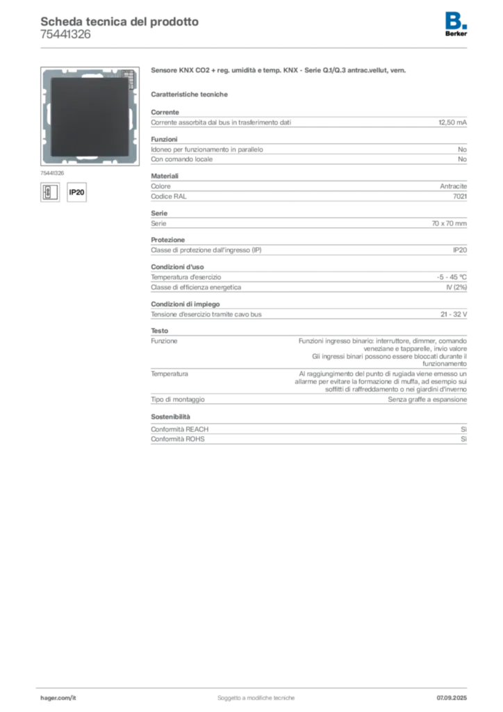 Immagine Berker Scheda tecnica del prodotto 75441326 | Hager Italia