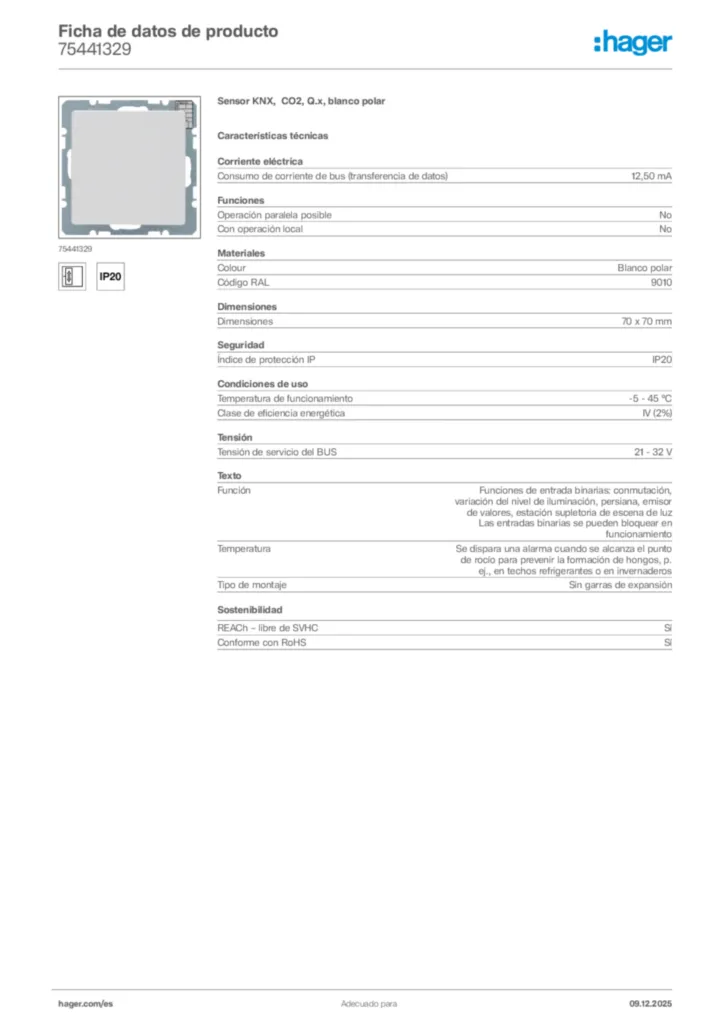 Imagen Hager Ficha de datos de producto 75441329 | Hager España