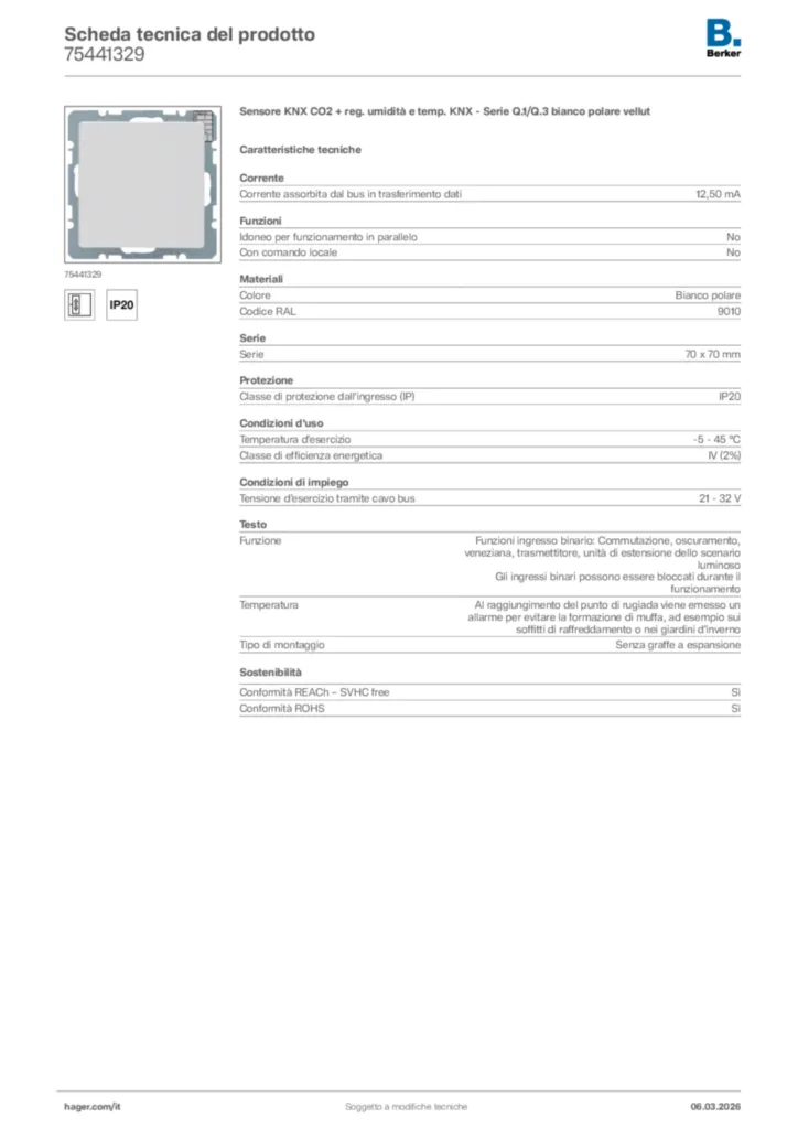 Immagine Berker Scheda tecnica del prodotto 75441329 | Hager Italia
