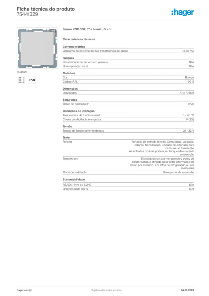 Imagem Hager Ficha técnica do produto 75441329 | Hager Portugal