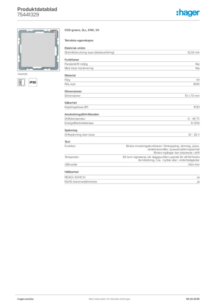 Bild Hager Produktdatablad 75441329 | Hager Sverige