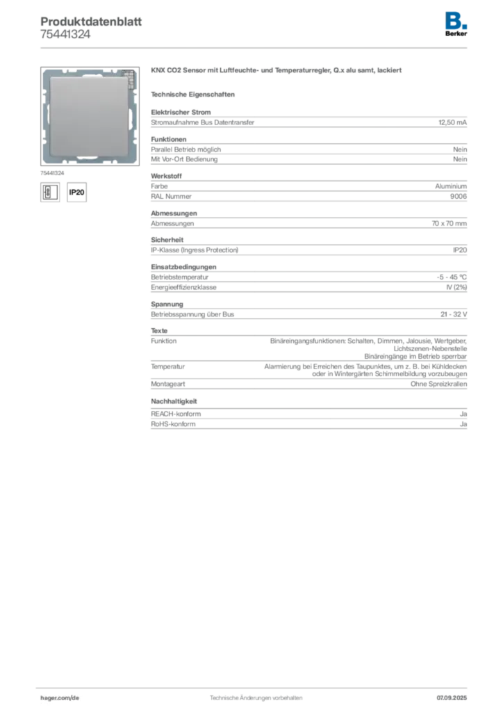 Bild Berker Produktdatenblatt 75441324 | Hager Deutschland